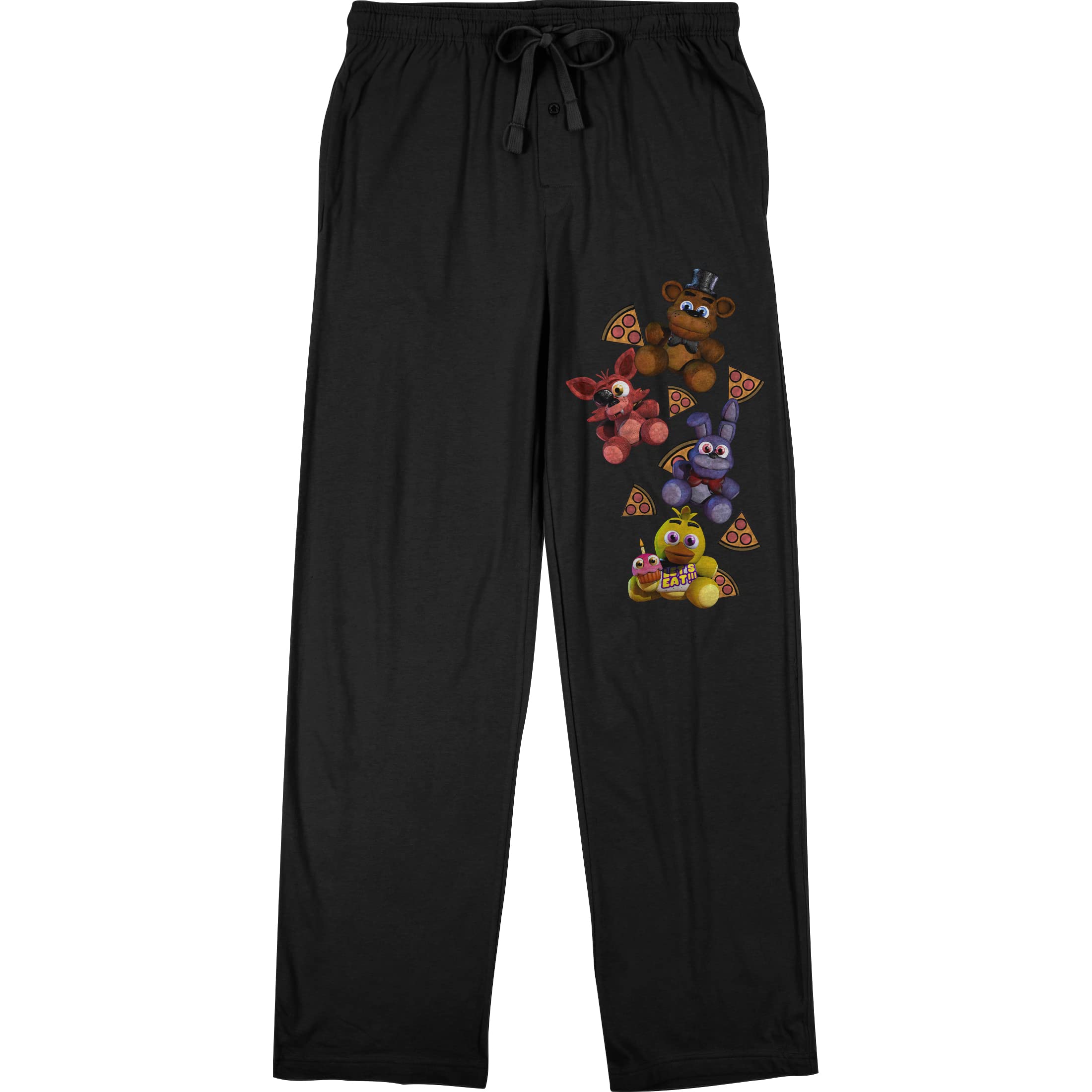 Bioworld Men's Black Five Nights At Freddy's Video Game Mini Characters & Pizza Sleep Pajama Pants, Large