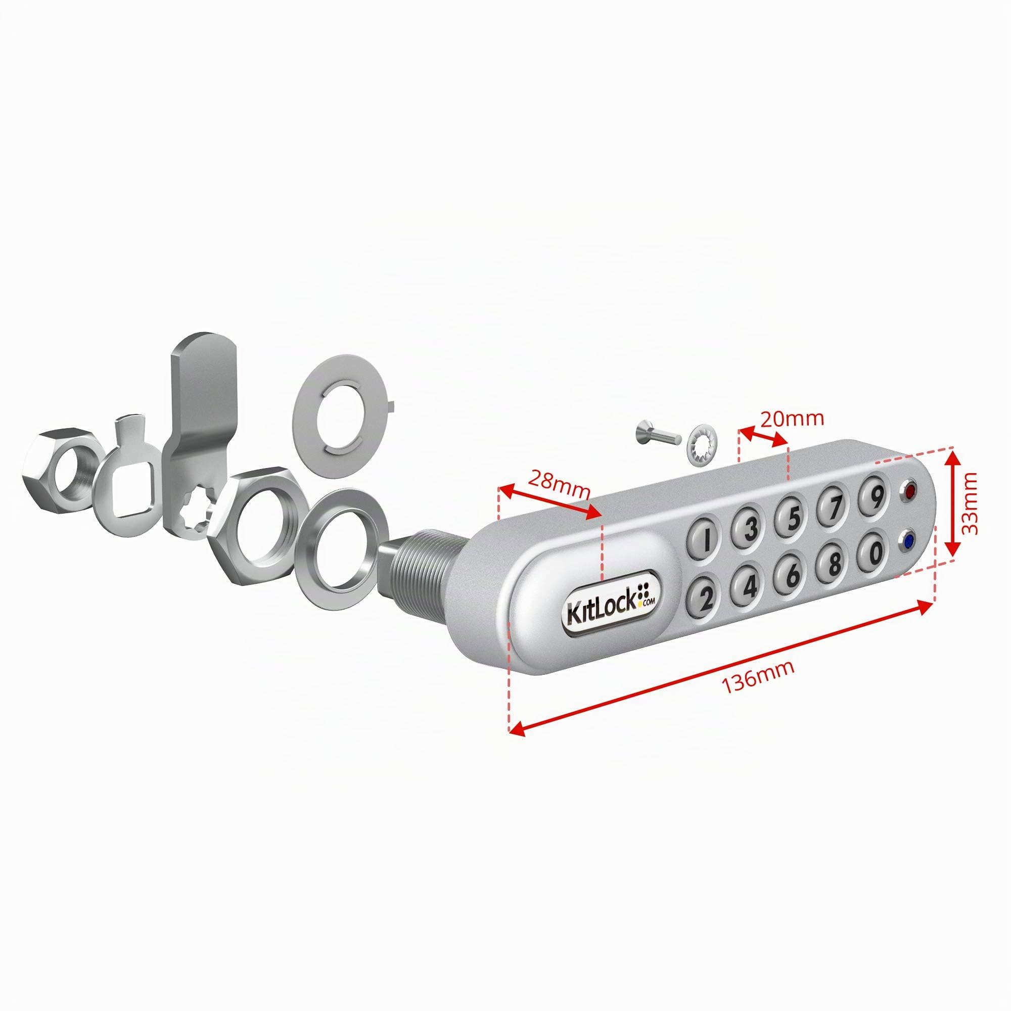 KitLock Elektronikschloss KL1000 | für Spinde Schließfächer und Möbel | schlüssellos mit Zahlenschloss | horizontal Rechtshänder | silber