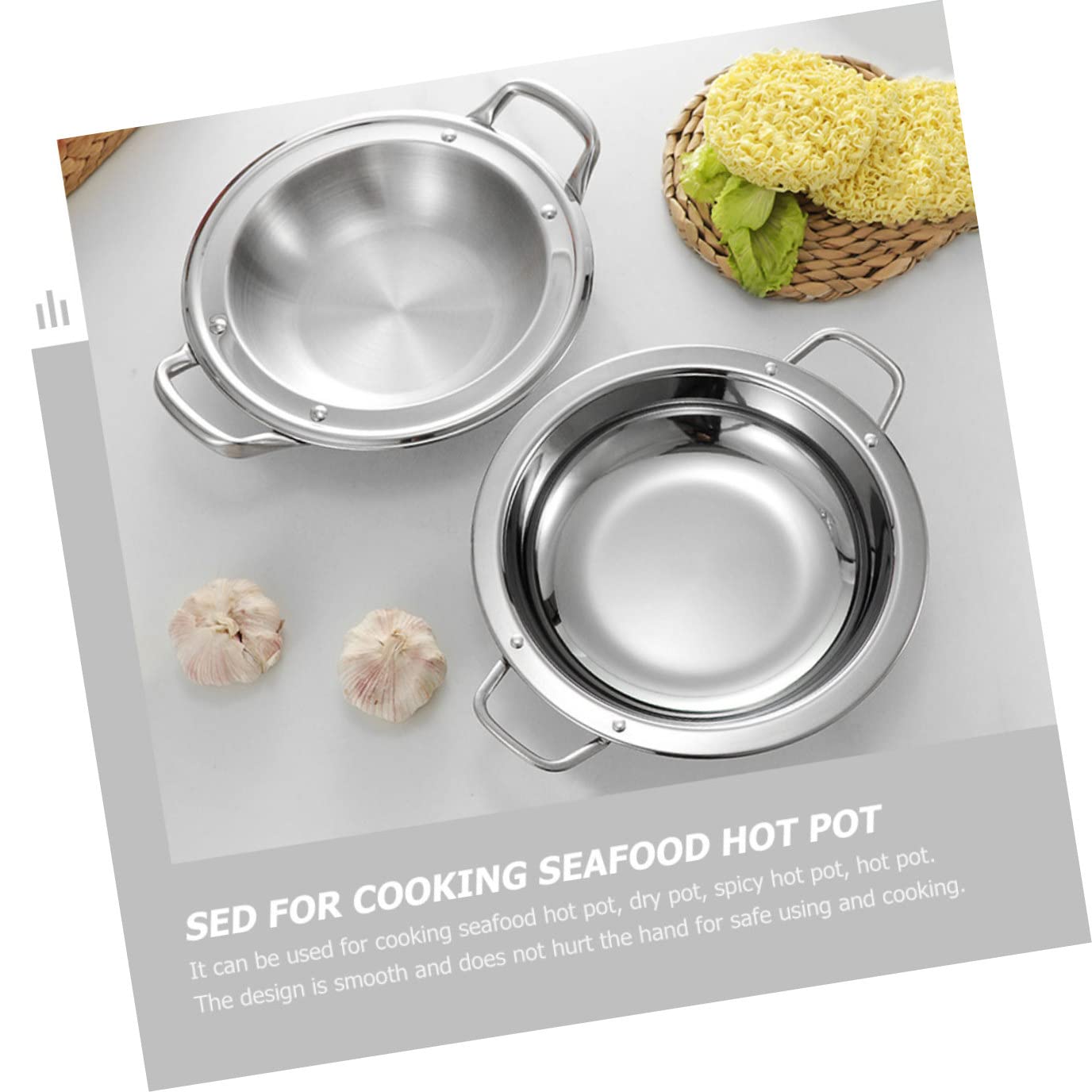 3pcs Silver Small Handle Noodle Pan Wok with Paella Home Platter Gas Shabu Ramen Stir Sirviendo Inoxidable Poco profundo Conveniente Cocina Multifunción Hornear Aperitivo Acero Cocina ollas y sa