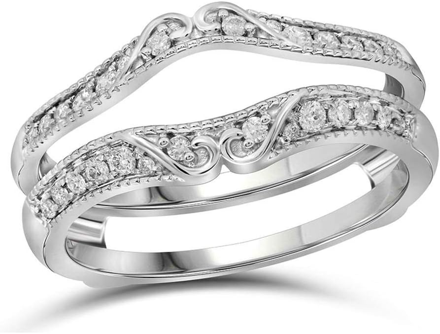 14kt White Gold Womens Round Diamond Ring Guard Wrap Solitaire Enhancer 1/4 Cttw