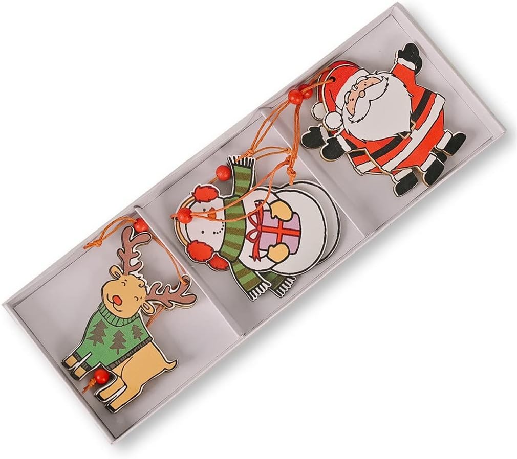 6PCS Christmas Tree Decoration Wooden Pendant Santa Snowman Penguin Drop Ornament (Color : A Size : 6PCS)