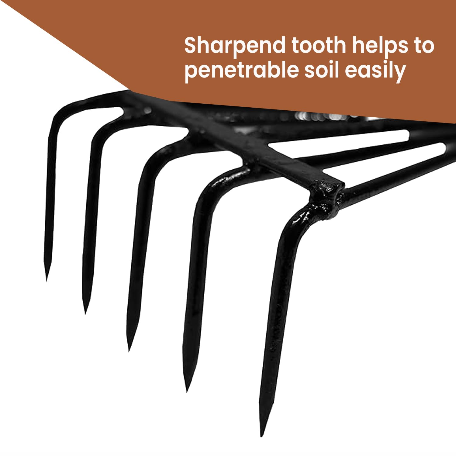 OUTO Rake 12" with Heavy Duty Stainless Steel Non-Slip Wooden Handle Grip Garden Tool Sharp Metal Blade Cultivator Transplanter for Home Gardening Digging Weeding & Levelling (Pack of 1, Black) - Image 3 thumbnail