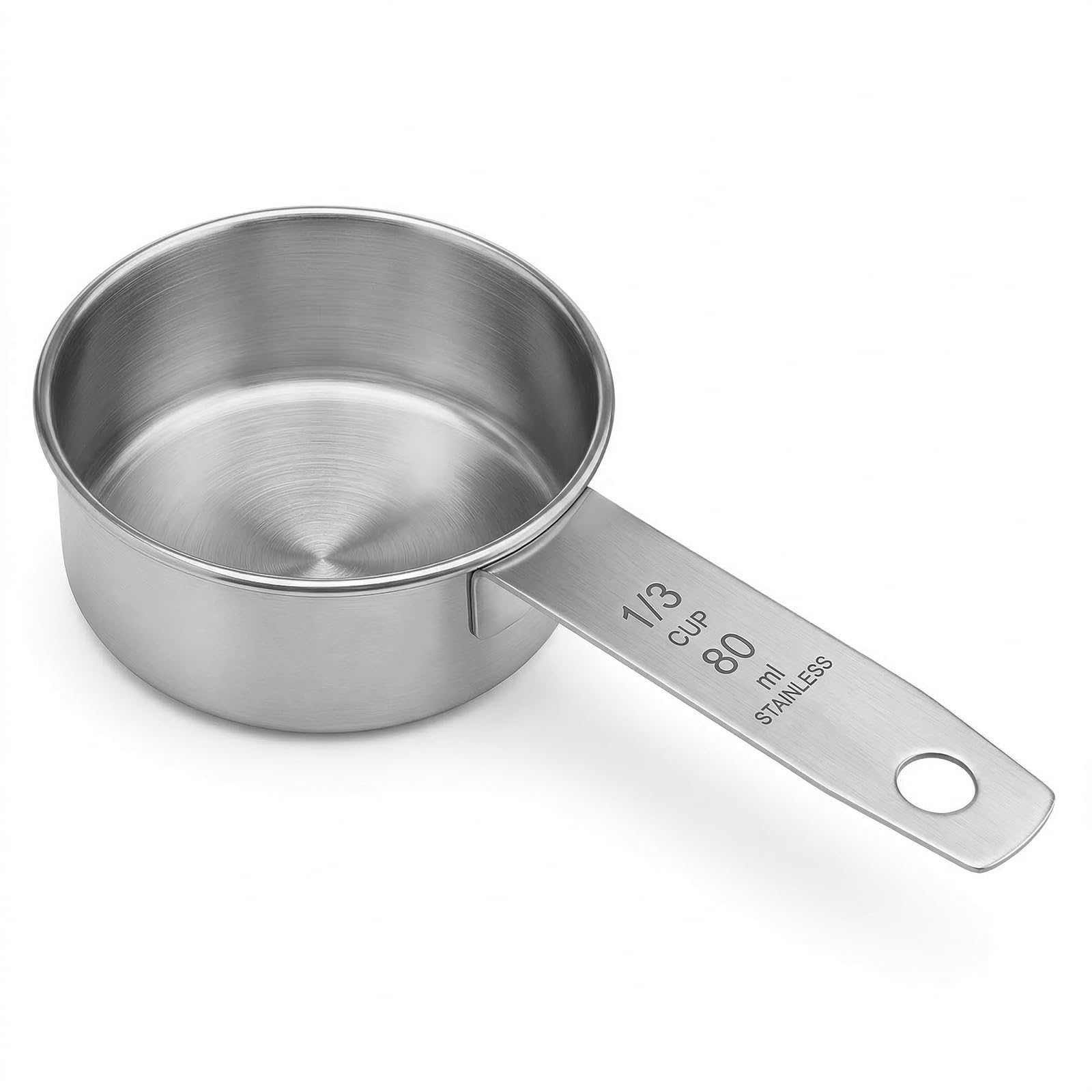 View 1 of 1/3 Cup Stainless Steel Measuring Cup, 80 ml Cooking Measure Scoop, 1/3 Cup Measure Cup Tablespoon with Handle for Dry and Wet Food, 80 ml Metal Coffee Scoop for Cooking Drinking Baking