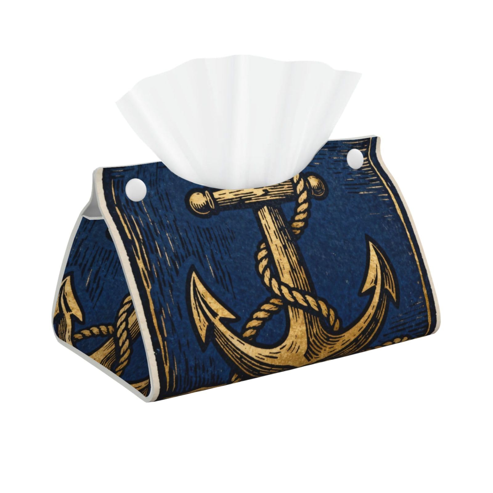 Anchor Rope Knot Long Leather Tissue Box Cover-Waterproof PU Leather Tissue Holder for Bathroom, Decorative Rectangular Tissue Case