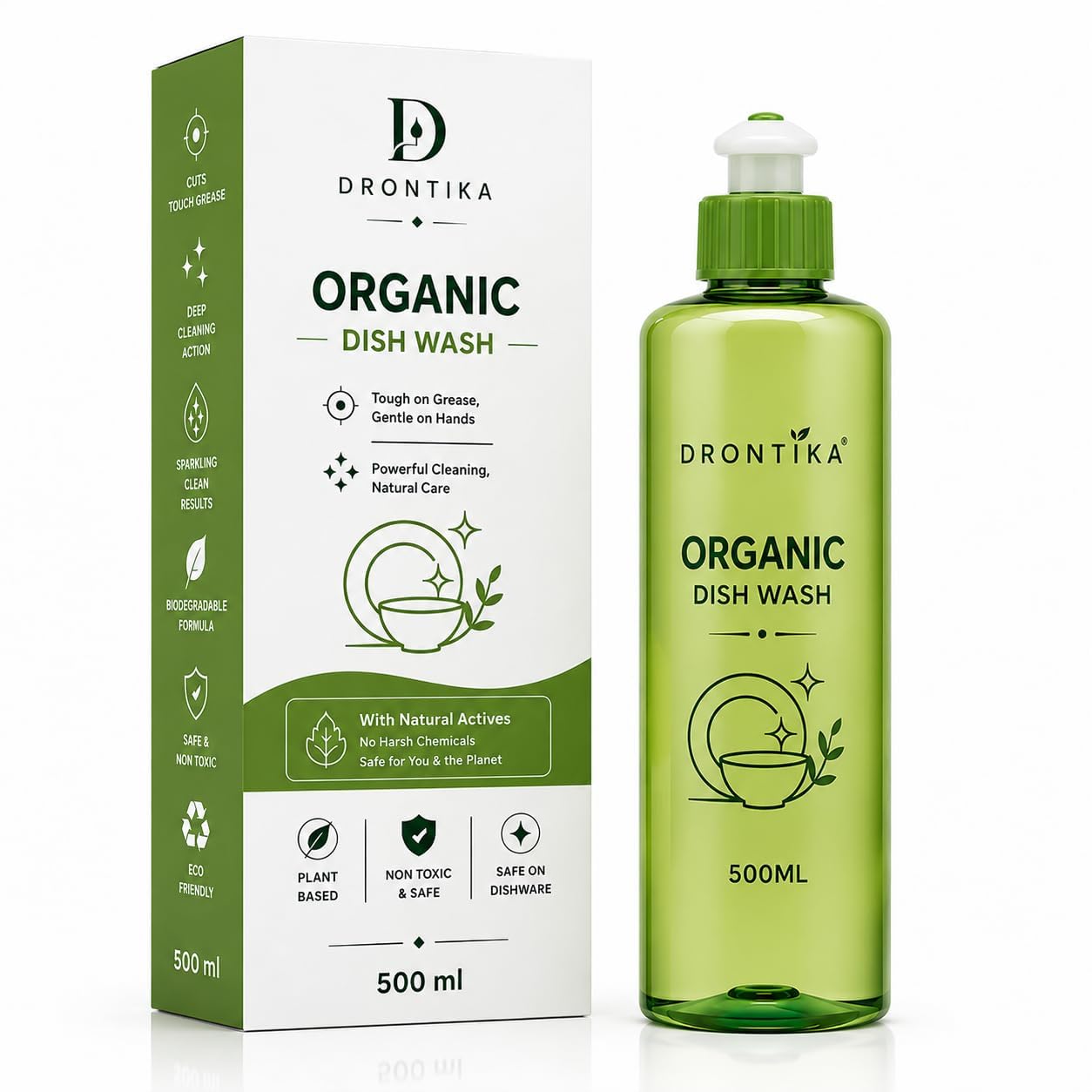 Drontika Organic Dish Wash Liquid 500ml – Plant Based Dish Cleaner with Fresh Lime Fragrance | Tough on Grease & Gentle on Hands-image-23