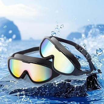Napzy 2 Pack Adult Swimming Goggles, Anti-Fog Wide Lens Swim Goggles with Comfortable Silicone Seal for Men Women Training