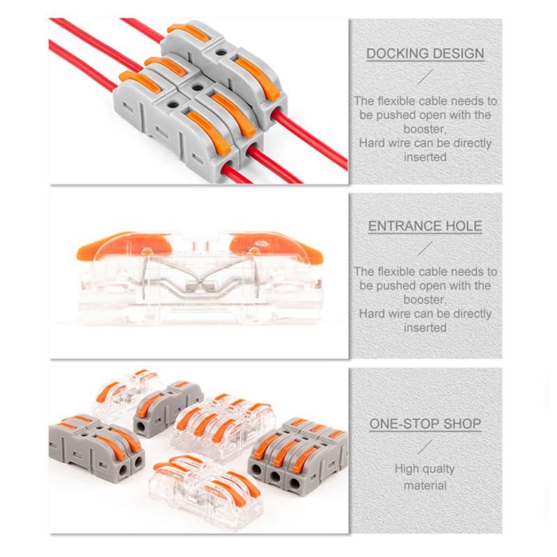 1 in Multiple Out Lever Wire Connectors 28-12 AWG Push-in Compact Splicing Wiring Terminals Quick Disconnects Home Junction Box(D1-3O)