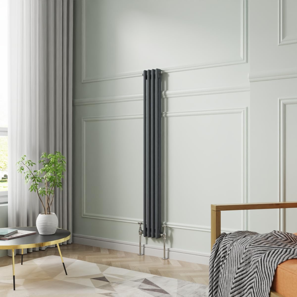NRG 1500 x 200mm Traditional Anthracite Vertical Cast Iron Style Radiator Double Panel โ image 1