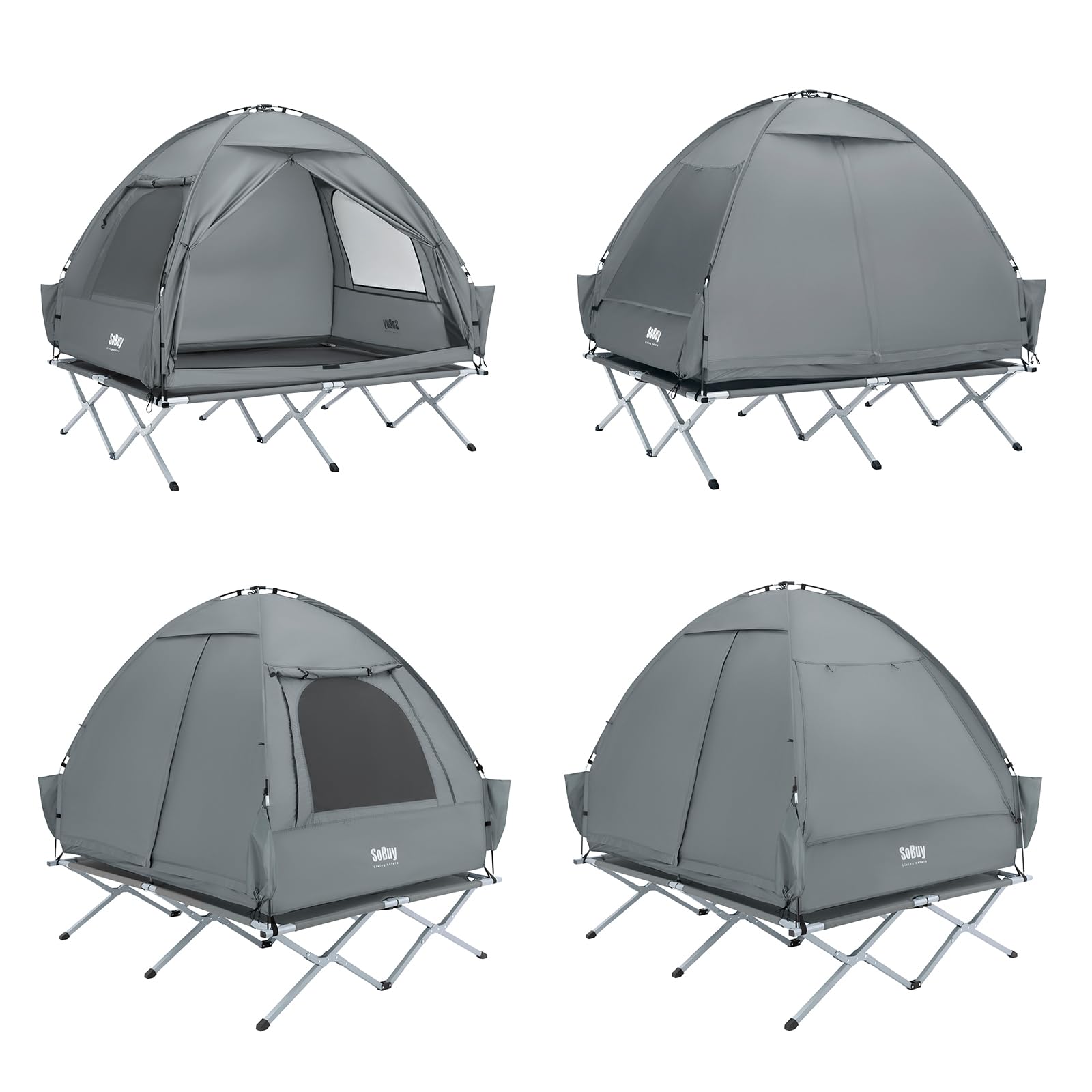 SoBuy Feldbett mit Zelt 2 Personen 4in1 Zelt auf Stelzen mit Rolltasche Wasserdichtes Campingbett Outdoor Campingliege Familienzelt ohne Matratze Angelzelt 193x188x145cm bis 180 kg OGS32-II-L-HG