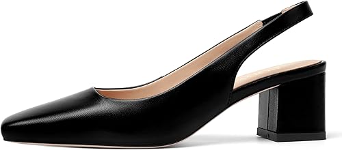 Miniatura 2 de FOGEENA Zapatos de tacón bajo de cuero grueso y liso para mujer, con puntera cuadrada, sexy, de 2 pulgadas