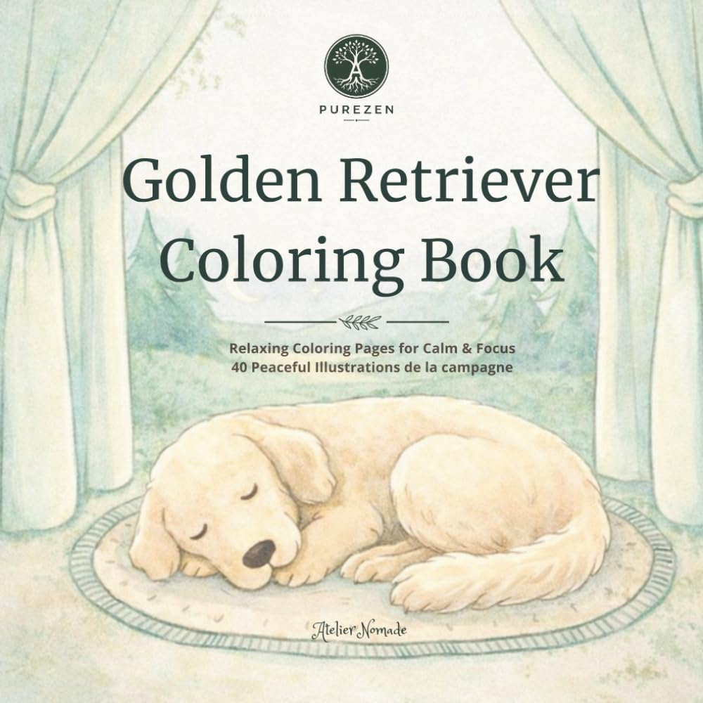 Golden Retriever Coloring Book: Nature Coloring Book for Relaxation 40 Peaceful Illustrations Inspired by the Countryside