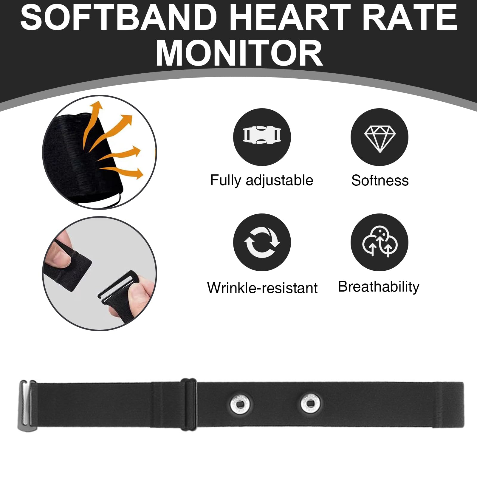 Ceinture Cardio Réglable 70-110cm, Bande de Remplacement Compatible Polar H10/H9, Ceinture Cardio Compatible avec Garmin, Wahoo, Coospo, Magene, Bryton, Livlov
