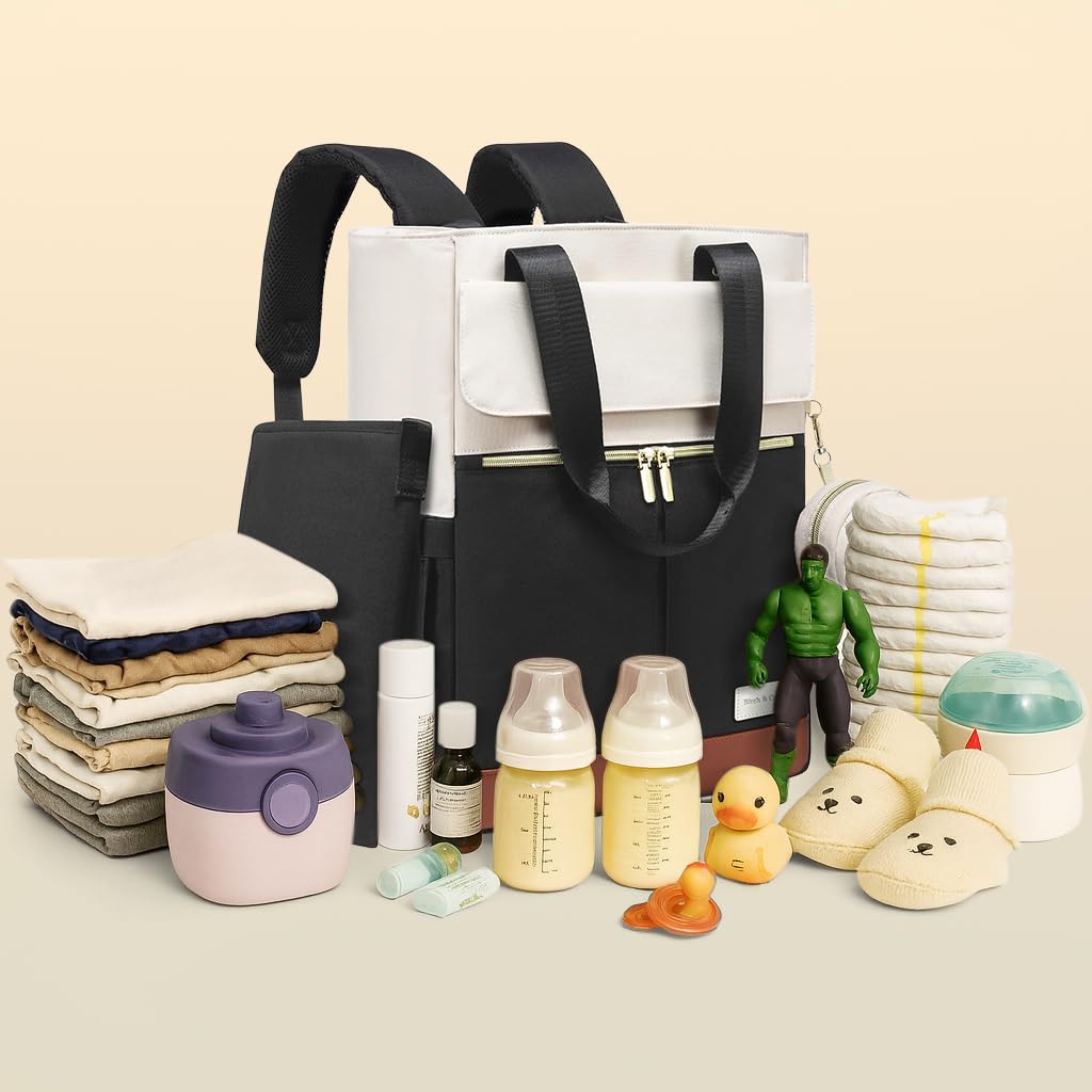 Birch & Co. Diaper Bag for Mothers for Travel – Baby Bag - Stylish Waterproof Baby Backpack with Insulated Compartments, Changing Mat, Spacious for Daily & Travel Use, BlackBrownWhite - Image 3 thumbnail