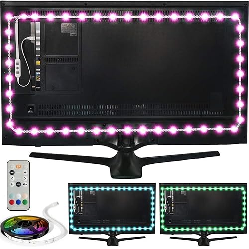 Power Practical LED Lights for TV in Living Room or Bedroom, Luminoodle Backlight, USB Powered Strips w/Remote for 15 Ambient Color Bias Lighting Options & 10 Brightness Modes, Size (30"-40" TV)