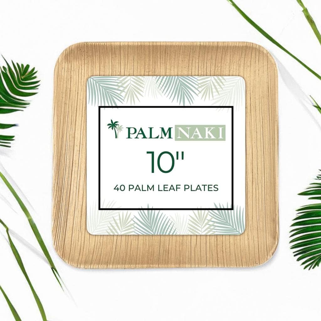 PALM NAKI Eco-Friendly Palm Leaf Plates - 10-Inch Square - Bamboo Style (40 Pack), Sustainable, Decorative & Compostable Tableware (10" Plates) - Image 7