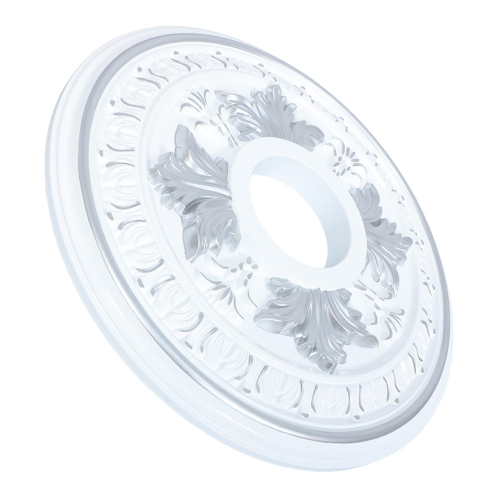 Europäische PVC Deckenrosette Rund 39,5x39,5 CM Silber mit Ornamenten