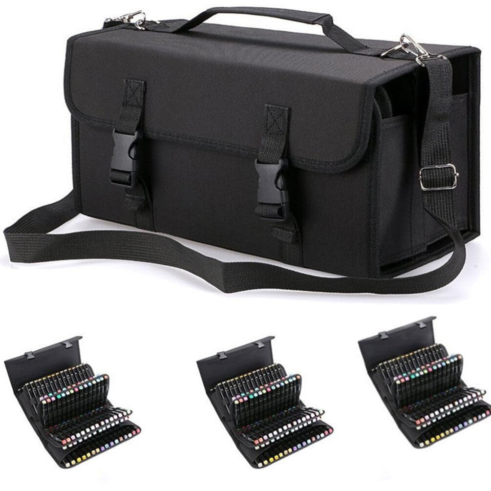 MAGICLULU Borsa Porta Pennarelli Colorati con Scomparti Custodia Portaoggetti con Cerniera Sul Retro Portapenne con Tracolla Adatta per Tavolo o Armadietto