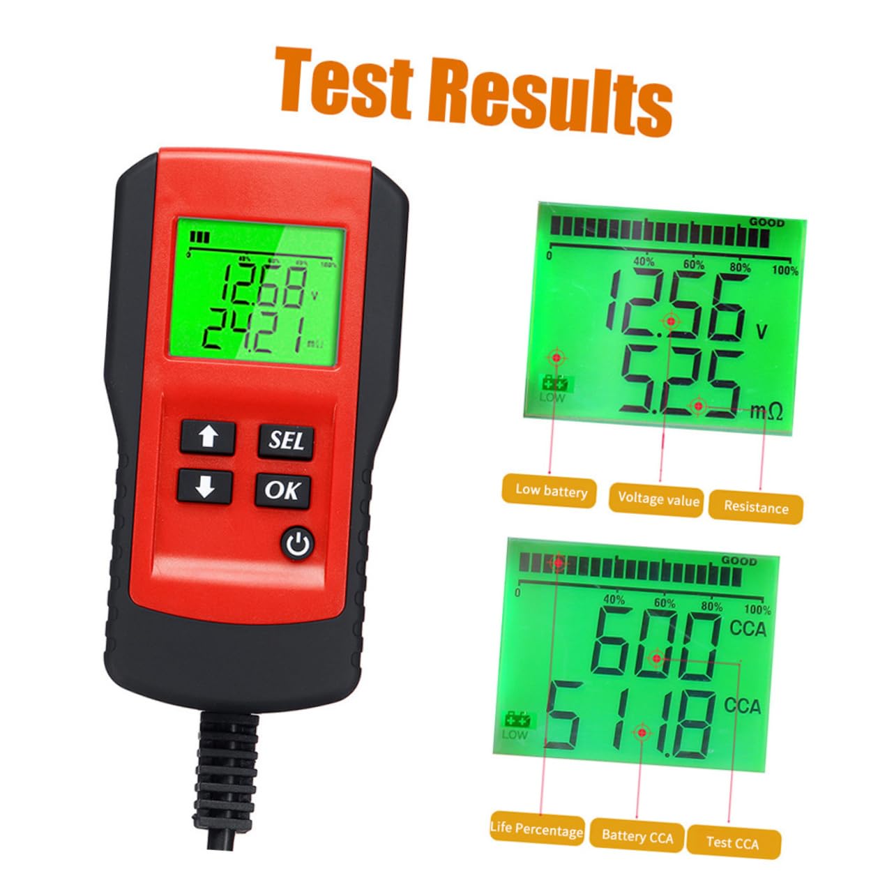 ERINGOGO Tester Per Batteria Auto Digitale 12v Schermo Lcd Retroilluminato e Analizzatore Di Resistenza Per Autoveicoli, Strumento Di Preciso Per Batterie Auto, Per Meccanici e Automobilisti
