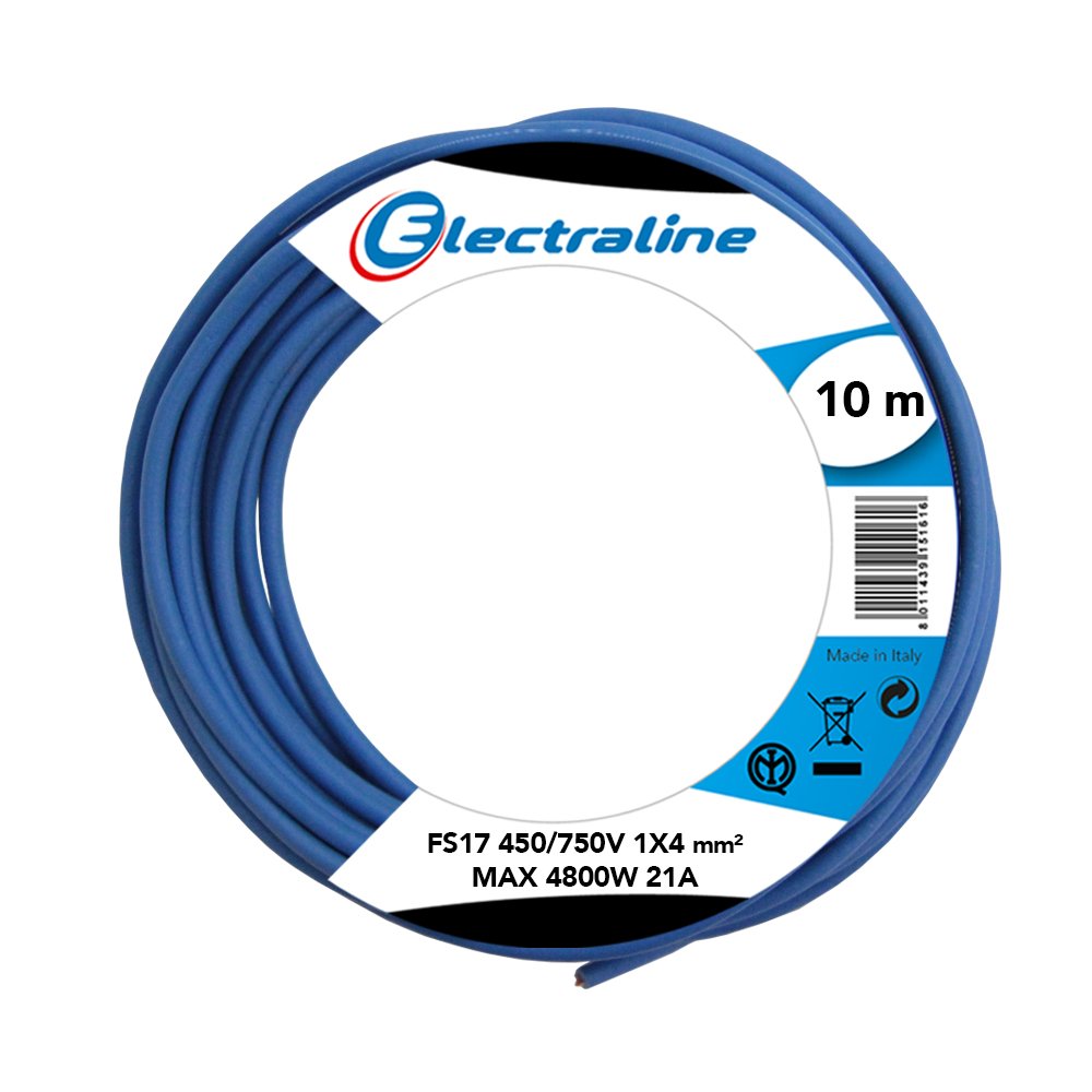 Electraline 13231 Cavo Unipolare FS17, Sezione 1 x 4 mm², Blu, 10 m & 13221 Cavo Unipolare FS17, Sezione 1 x 4 mm², Marrone, 10 m