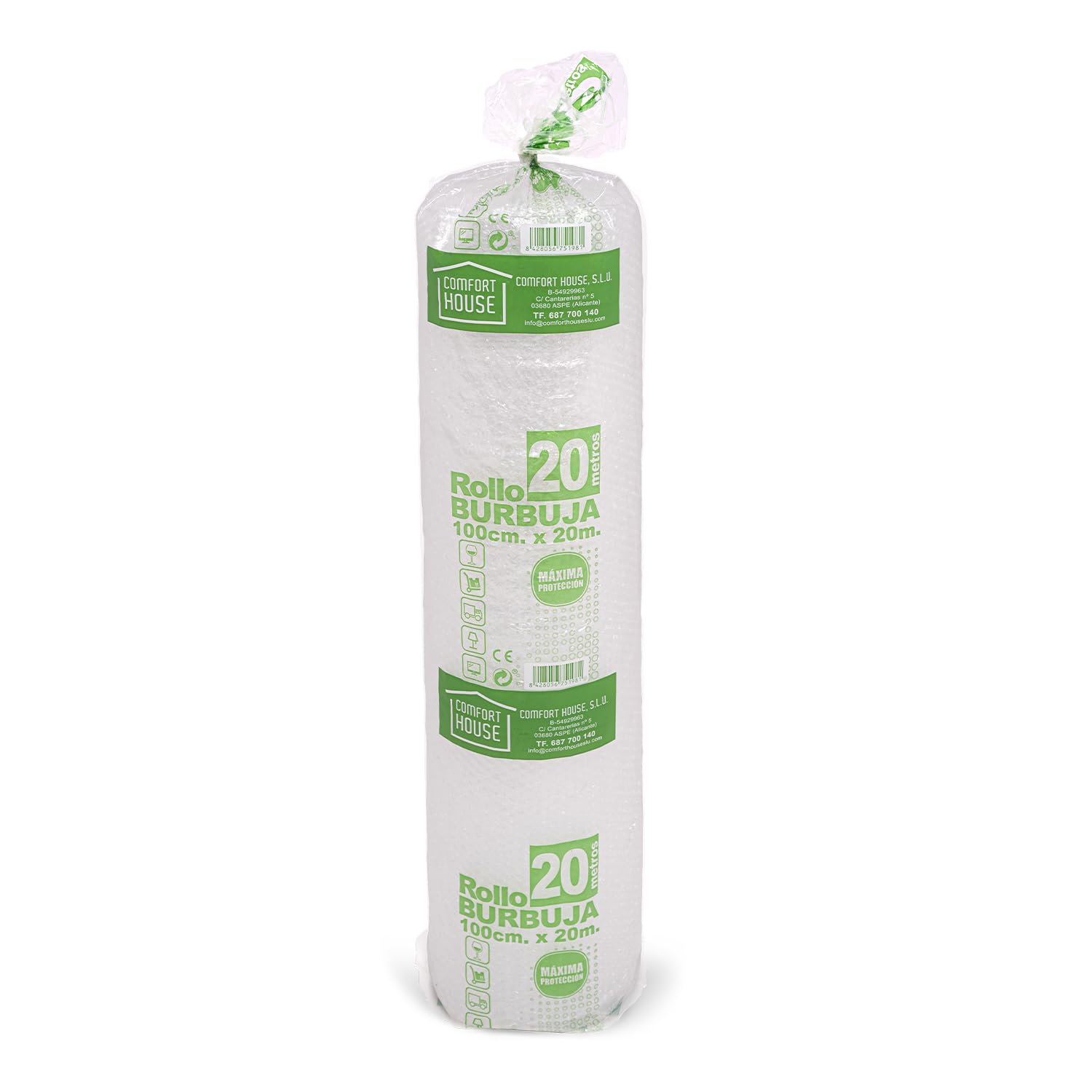 COM-FORT HOUSE- Plástico de Burbujas para Embalaje - 1 MTS x 20 MTS - Rollo Protector Resistente para Mudanzas, Envíos, Almacenaje – Corte Fácil