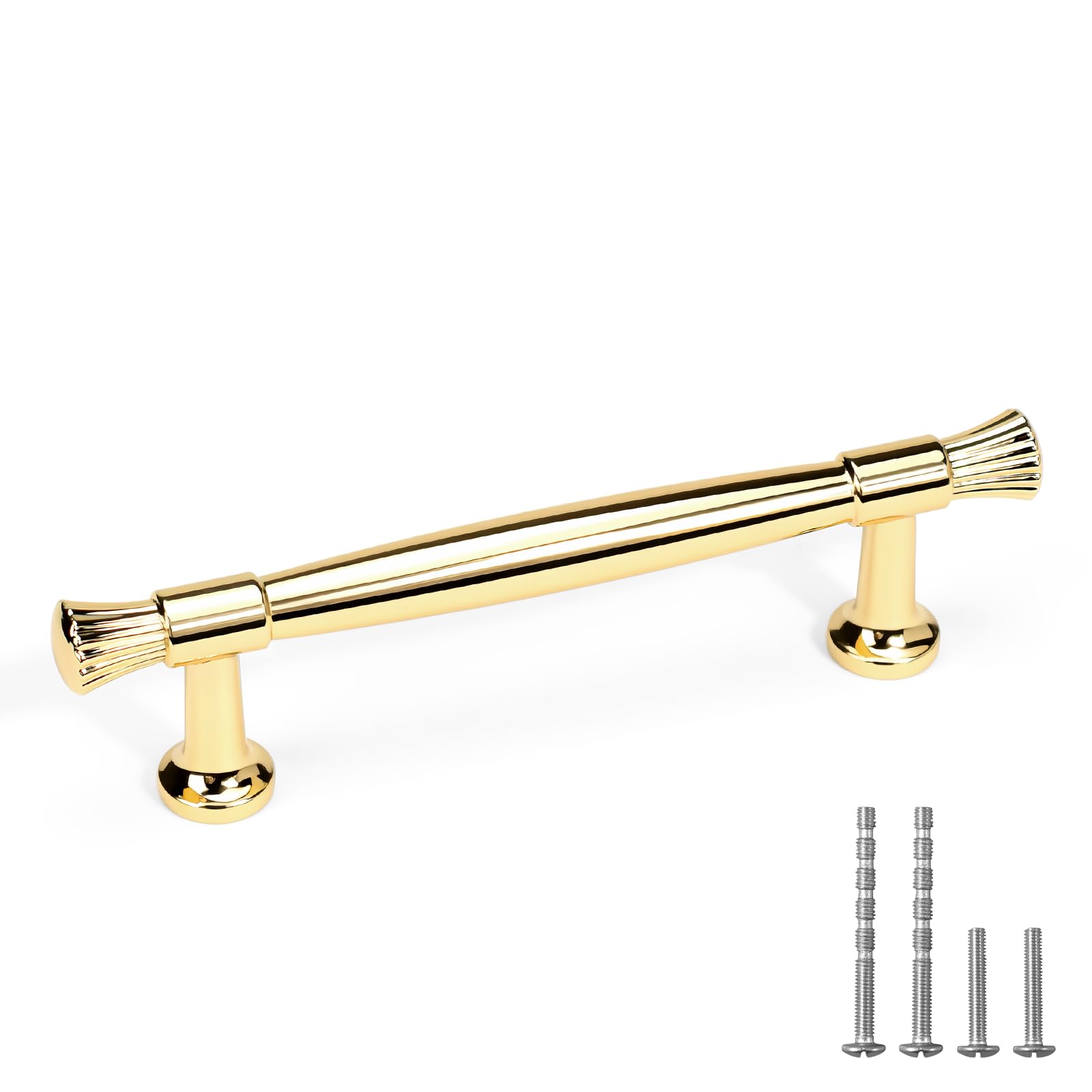 YAGU 6 Pack Polished Brass Kitchen Cabinet Pulls 3-3/4 Inch(96mm) Hole Center Solid Unlacquered Gold Dresser Drawer Handles Shiny Furniture Hardware for Cupboard Wardrobe Closet Vanity