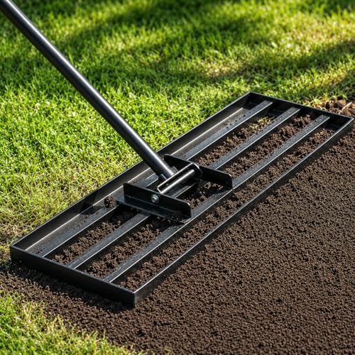 Rasen-Nivellierungsrechen 198cm 76x25cm, Verstellbarer Rasenplanier-Rechen mit 119–198 cm Griff...