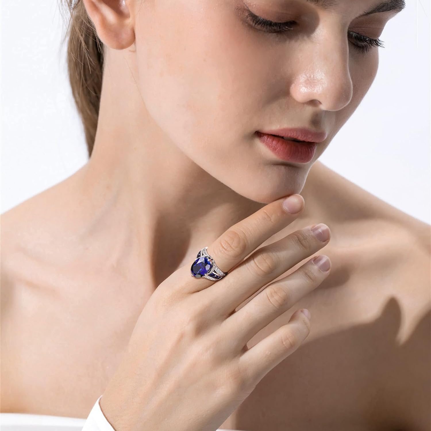 Emerald/Sapphire/Ruby/Tourmaline Rings for Women, 925 Sterling Silver Gemstone Engagement Anniversary Ring Big 6.5-8.5 Carat Birthstone Ring, Size 6 to 10 (Send Gift Box) - Image 2