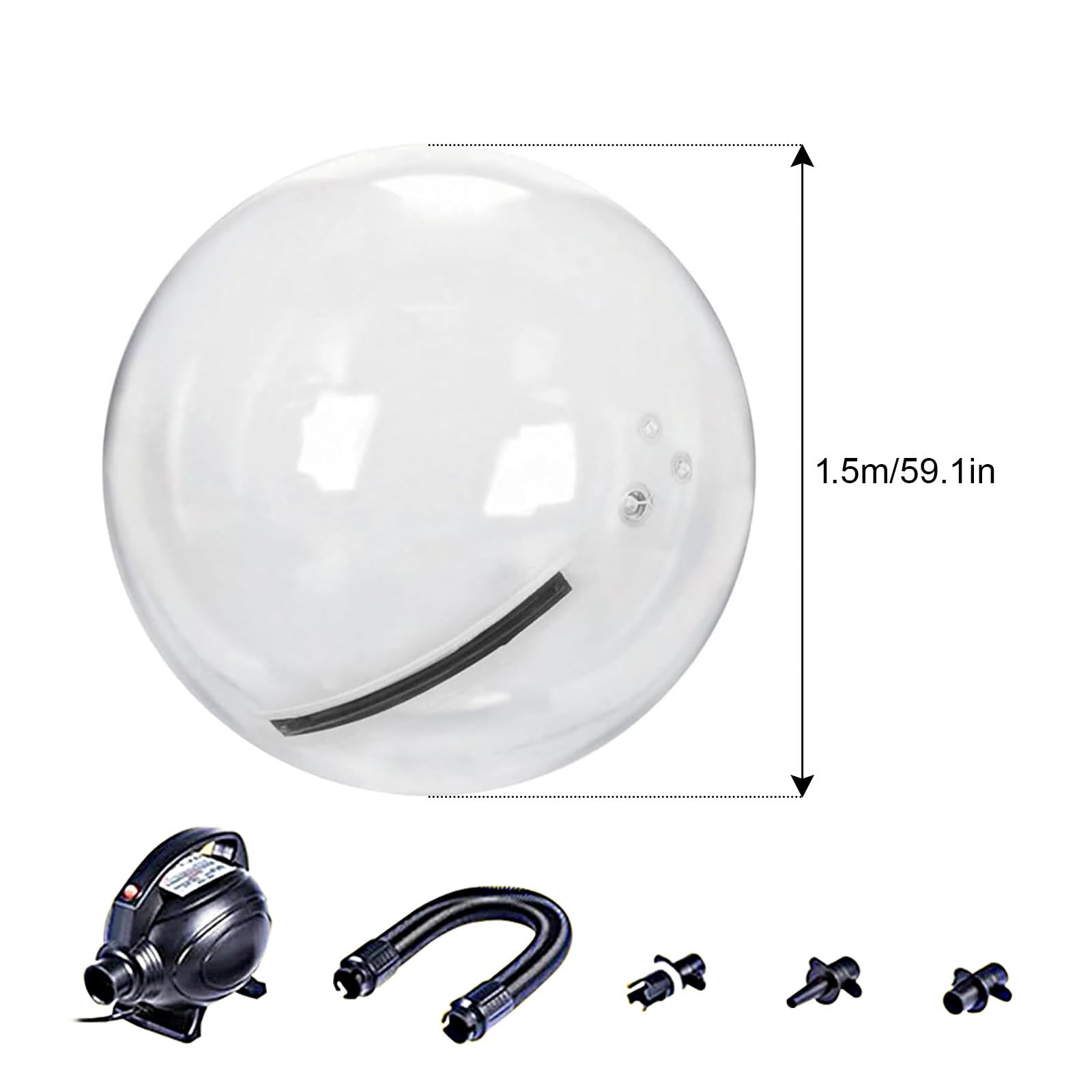 Palla Zorb Gonfiabile con Cerniera, Palla da Passeggio per Acqua in PVC Trasparente, Sfera per Passeggiata per Acqua Gonfiabile, PVC 0.18mm, Buona Tenuta, 0-13000 Giri/Min 透明-1.5米