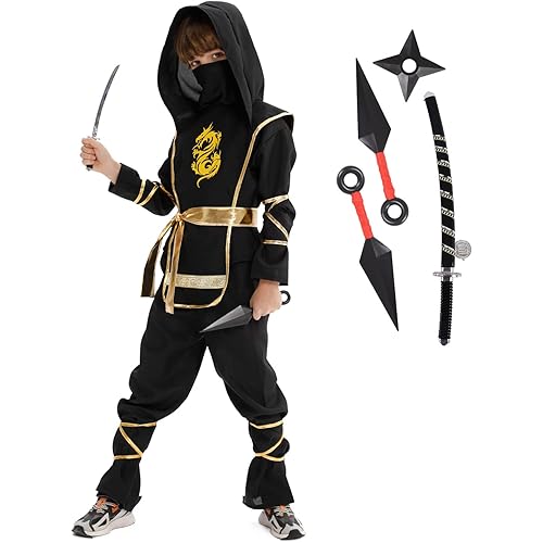 Halloween Ninja Costume for Boys Kids Ninja Dress Up & Pretend play with Deluxe Ninja toys