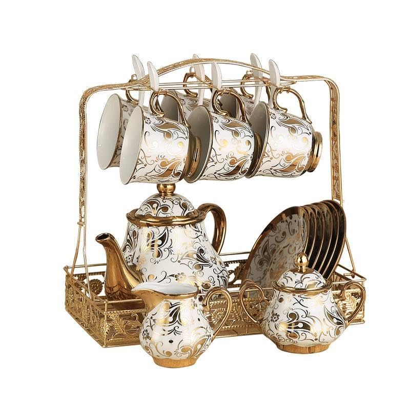 Chougnar European Luxury Ceramics Coffee Cup Set Vintage Tea Cup With Storage Rack