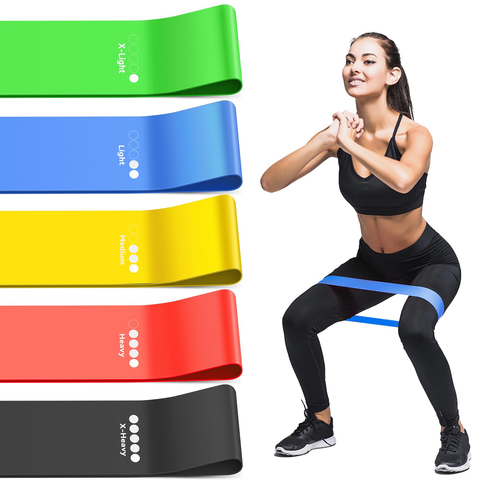 Lusofie 5Pcs Resistance Loop Bands 10-15lb Resistance Levels Stretch Elastic Bands for Exercise, Leg Booty Bands for Workout, Fitness, Strength Training, Yoga