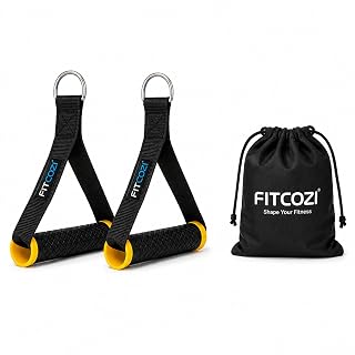 Fitcozi Gym Exercise Handles, Replacement Handle Attachments for Cable Machine Pulleys, Resistance Band and Strength Trainer, Pull Down Workout Accessories (PVC Gripped Handel Yellow)