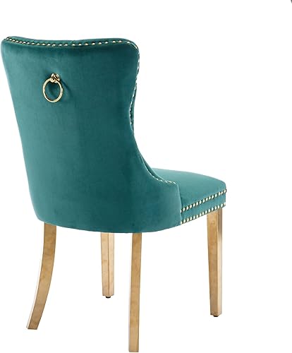 Miniatura 98 de Aoowow Juego de 2 sillas de comedor tapizadas de terciopelo, sillas laterales sin brazos con respaldo de ala, botones y patas de madera maciza para