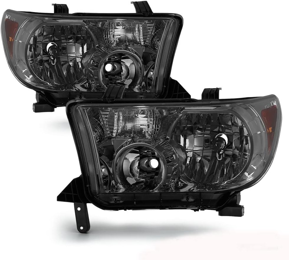 ACANII - For 2007-2013 Toyota Tundra Pickup 2008-2017 Sequoia SUV Smoked Lens Headlights Headlamps Pair Set Left+Right