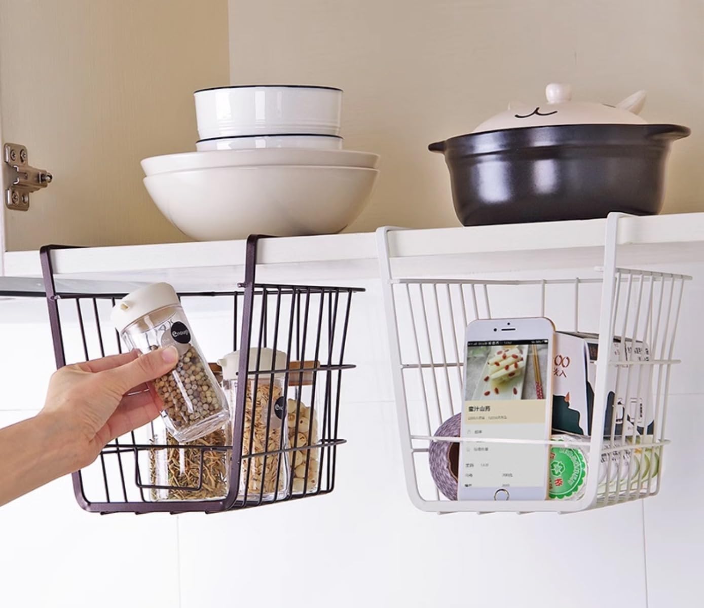 Amazon.co.jp: Cutdred 棚下バスケットワイヤーハンギングバスケット棚下パントリー収納ラック本棚スリップバスケットオーガナイザー デスクトップオーガナイザー : ホーム＆キッチン アンダーシェルフバスケット ワイヤーハンギングバスケット 棚の下 パントリーストレージラック 本棚 スリップバスケット オーガナイザ