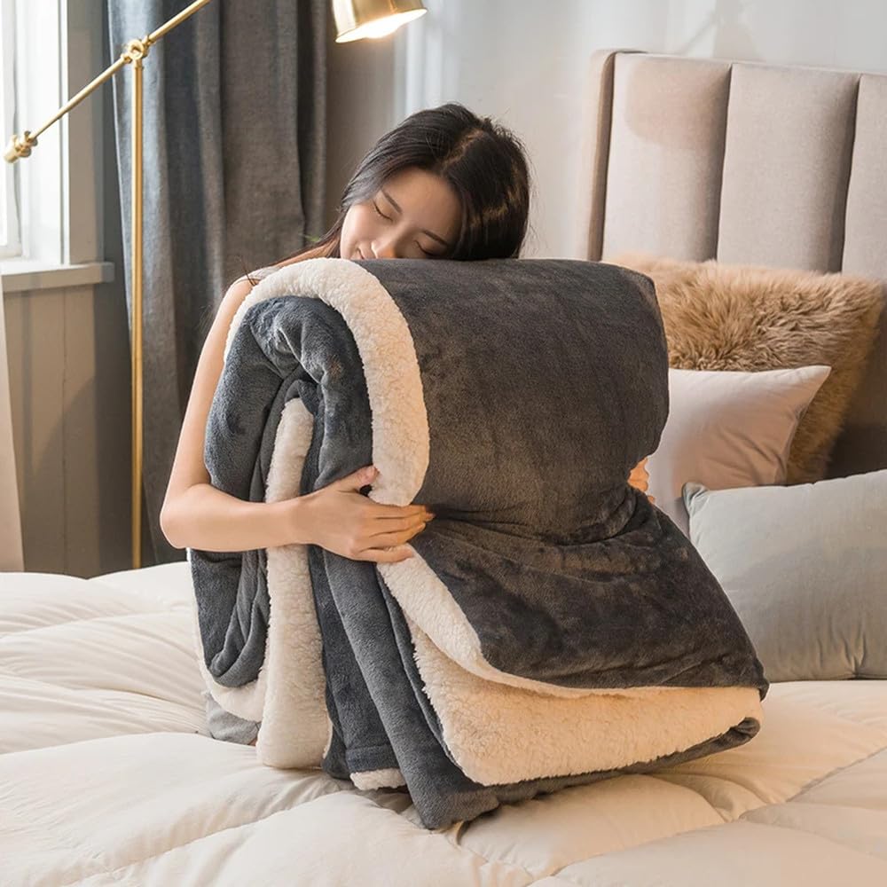 Coperta di lana per tenere al caldo le coperte invernali, copripiumino matrimoniale double face, copriletto da campeggio per letto matrimoniale, grigio argento, 180x200 cm, 1,5 kg