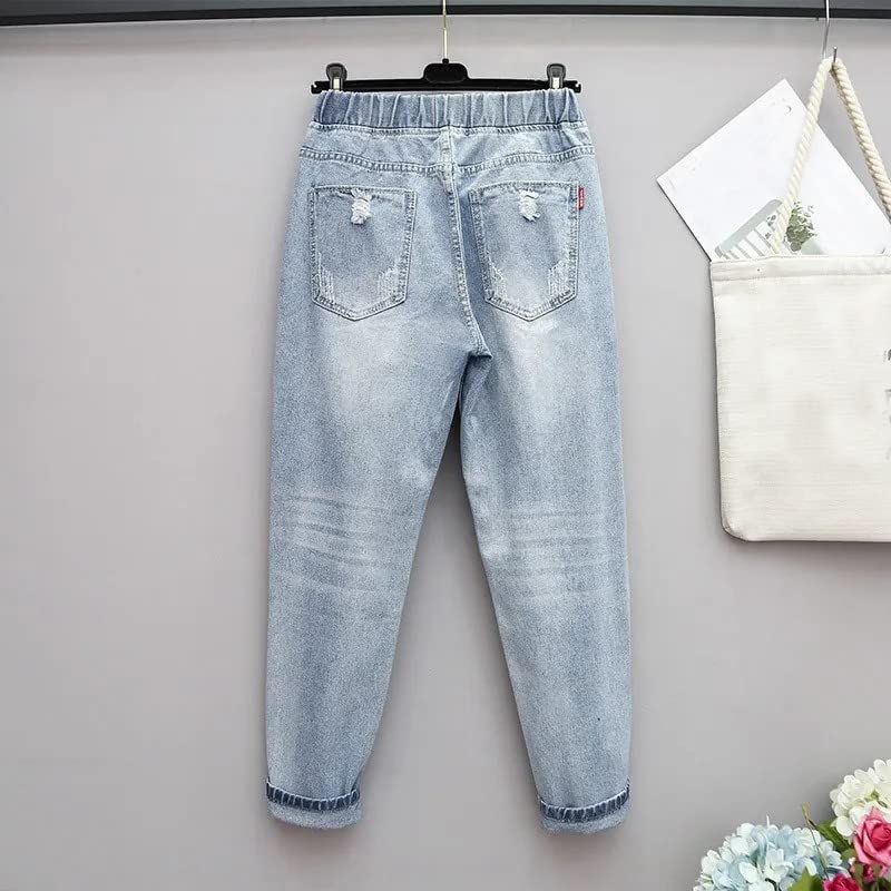 Women's High Waisted Jeans Strechy Raw Hem Straight Leg Denim Pants Elastic Waist Bottom Baggy Y2K Pants3