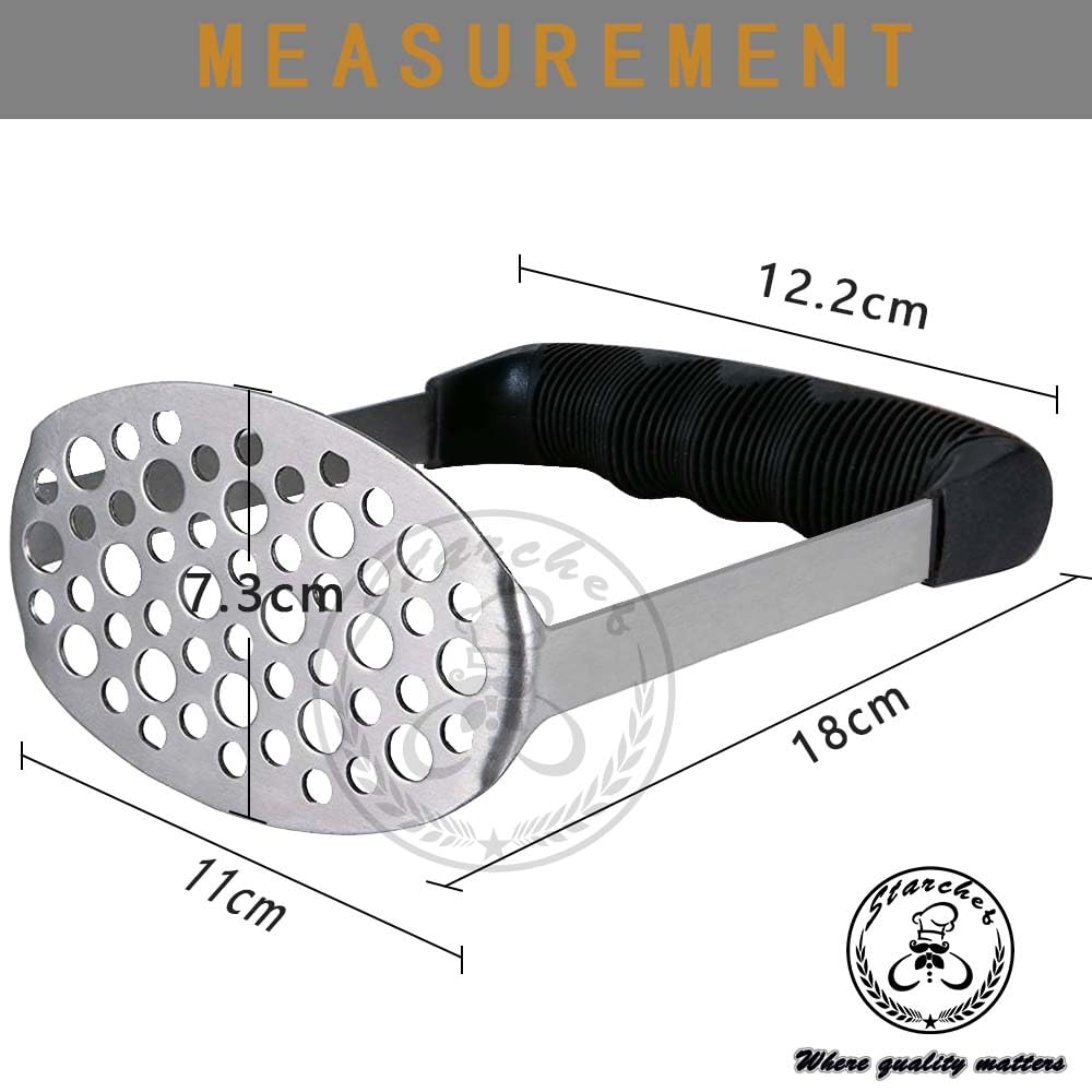 Starchef Stainless Steel Masher Ricer with Soft Handle,Fruit & Vegetable, Potato Ricer Masher(Black), 18CM - Image 3