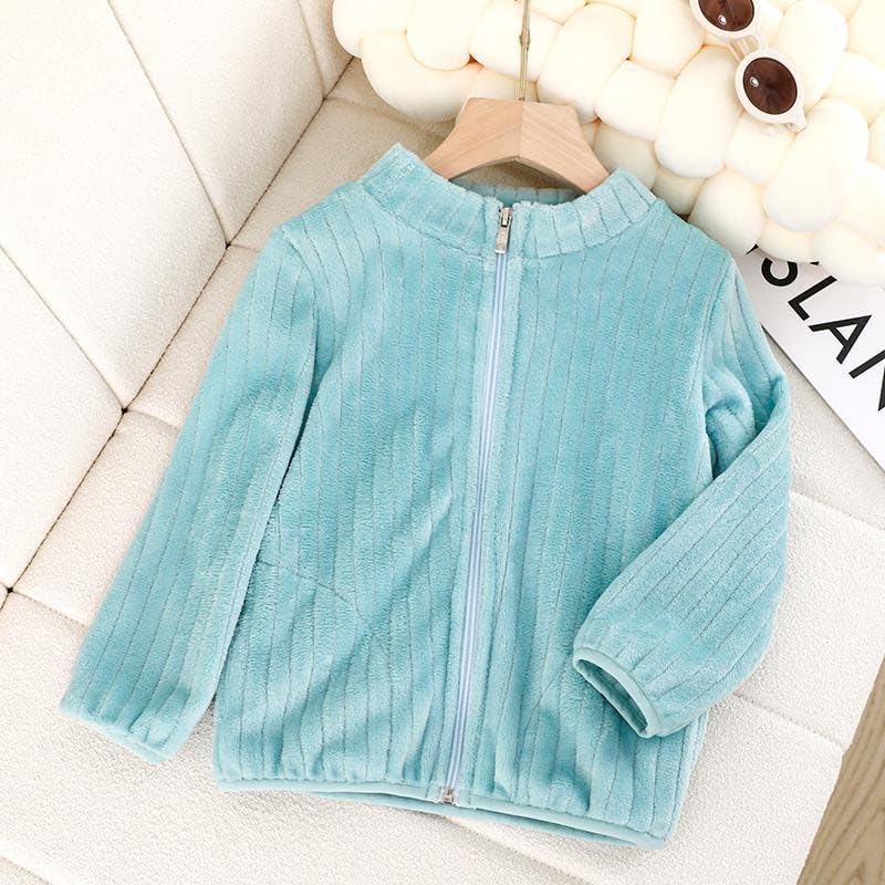 EnJoCho Children Cute Jacket Little/Big Kids Boys Girls Long Sleeved Coral Fleece Jacket Stand Collar Zipper (Green, 4-5 Years)2