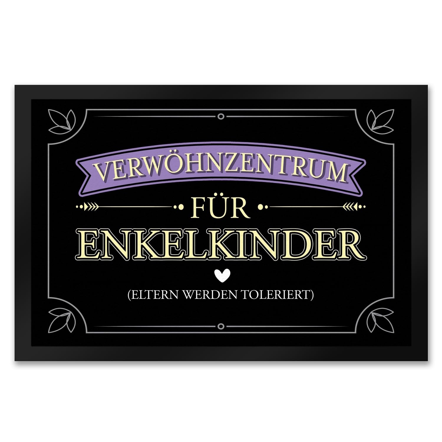 speecheese Verwöhnzentrum für Enkelkinder Fußmatte XXL in 50x75 cm mit lustigem Spruch für Großeltern Eltern Werden toleriert Geschenk für Oma und Opa Familie Verwöhnen