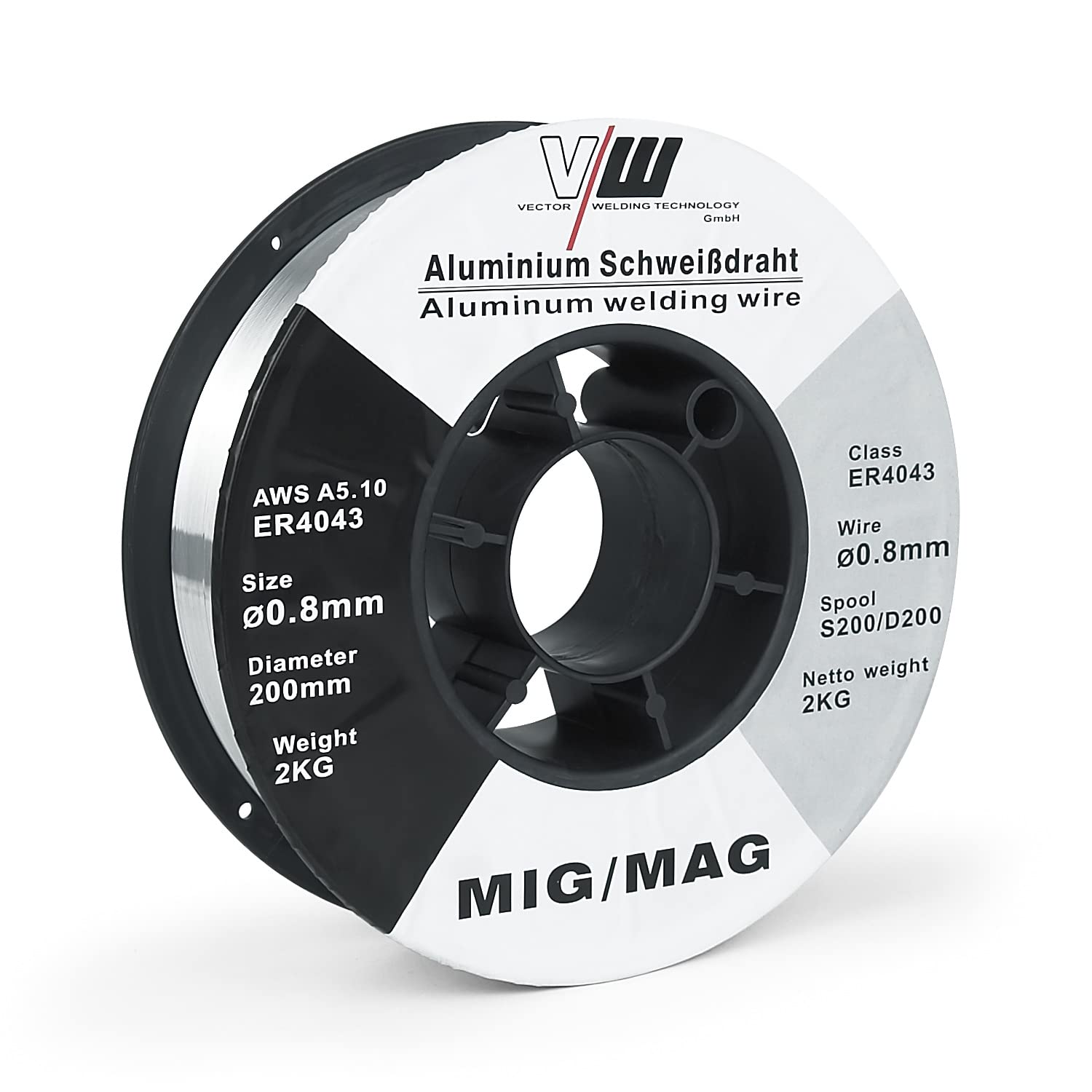 VECTOR WELDING MIG MAG Alambre para Soldadura de Aluminio ER4043, 0,8 mm/2 kg, Alambre para soldadora D200 / S200 Bobina MIG MAG para Soldadora