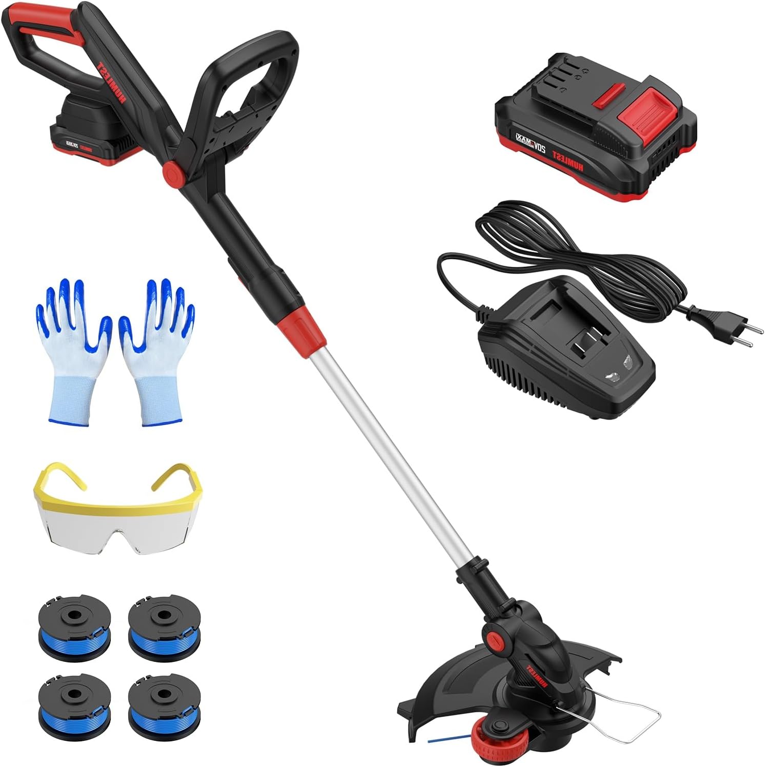 2 in 1 Electric Grass Trimmer,Cordless String Trimmer,Battery Powered 13" Edger and Weed Trimmer,20V 2.5Ah Battery (deep red)