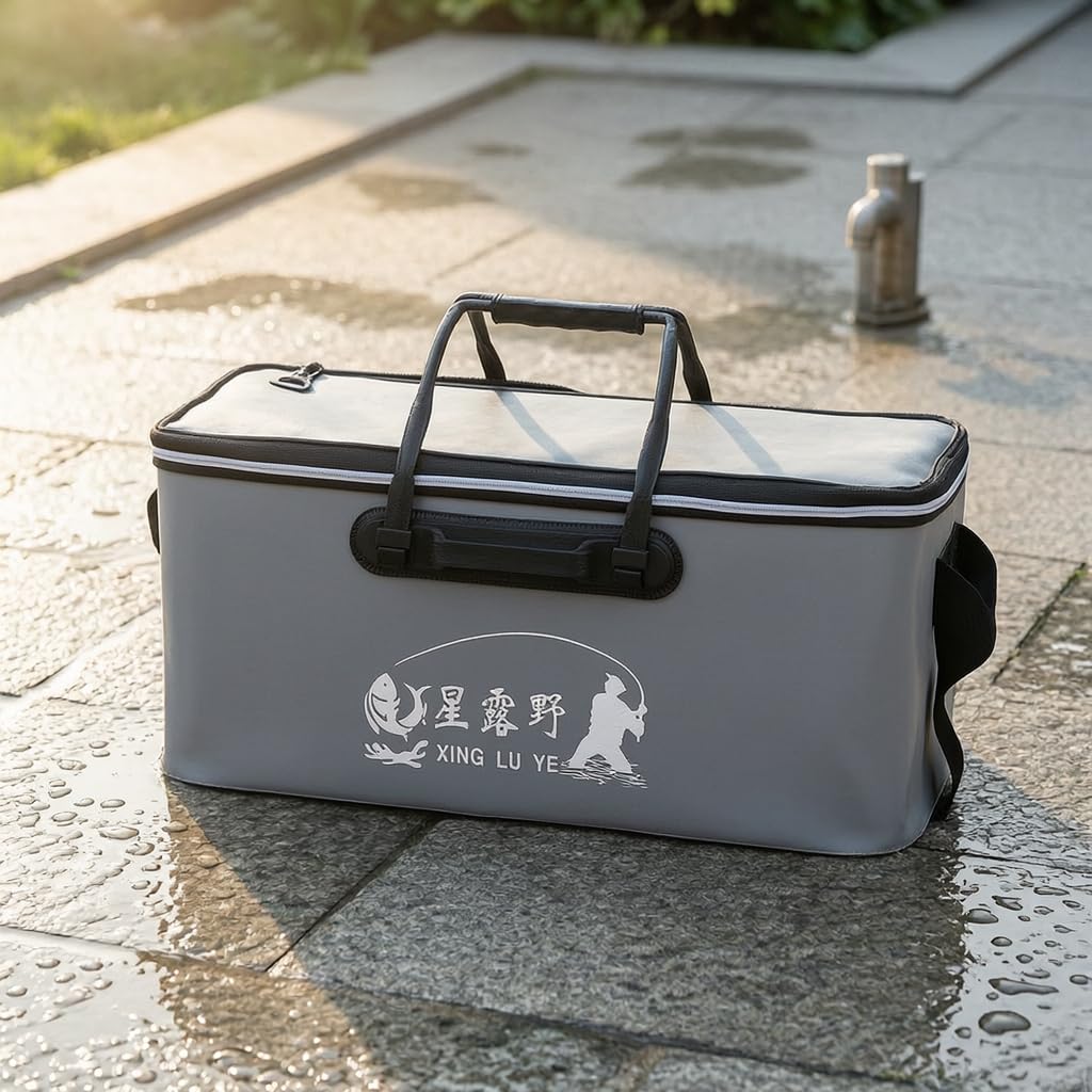 Secchio Pieghevole da Pesca 42L, 84L per Conservazione Pe ed Esche Vive, Borsa da Pesca Portatile, Grigio, 60cm