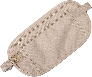 海外旅行スリ対策グッズ 薄型見えないシークレットポーチ パスポート専用ウエストポーチ 盗難防止貴重品収納腰ポーチ（カーキ/オフホワイト）