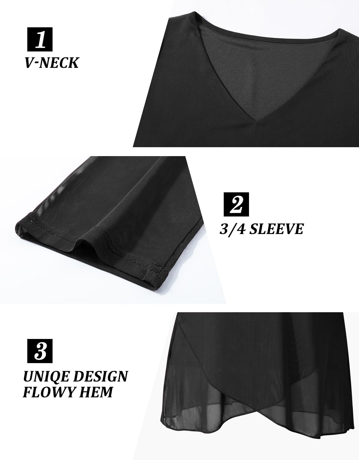 Adigaber Camisas para Mujer Elegante Manga 3/4 y Cuello en V Blusa Suelta Sólidos Estampadas Casual Gasa Shirt