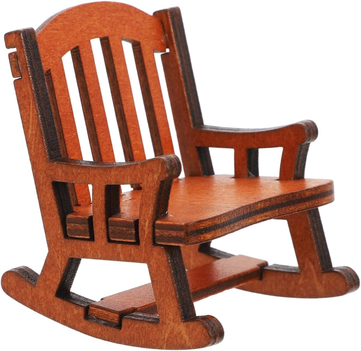 NUOBESTY Miniature Wooden Rocking Chair for Dollhouse Furniture, Brown Timber Ornament for Fairy Garden and Home Decoration, 2.75 x 2.24 x 2.16 Inches