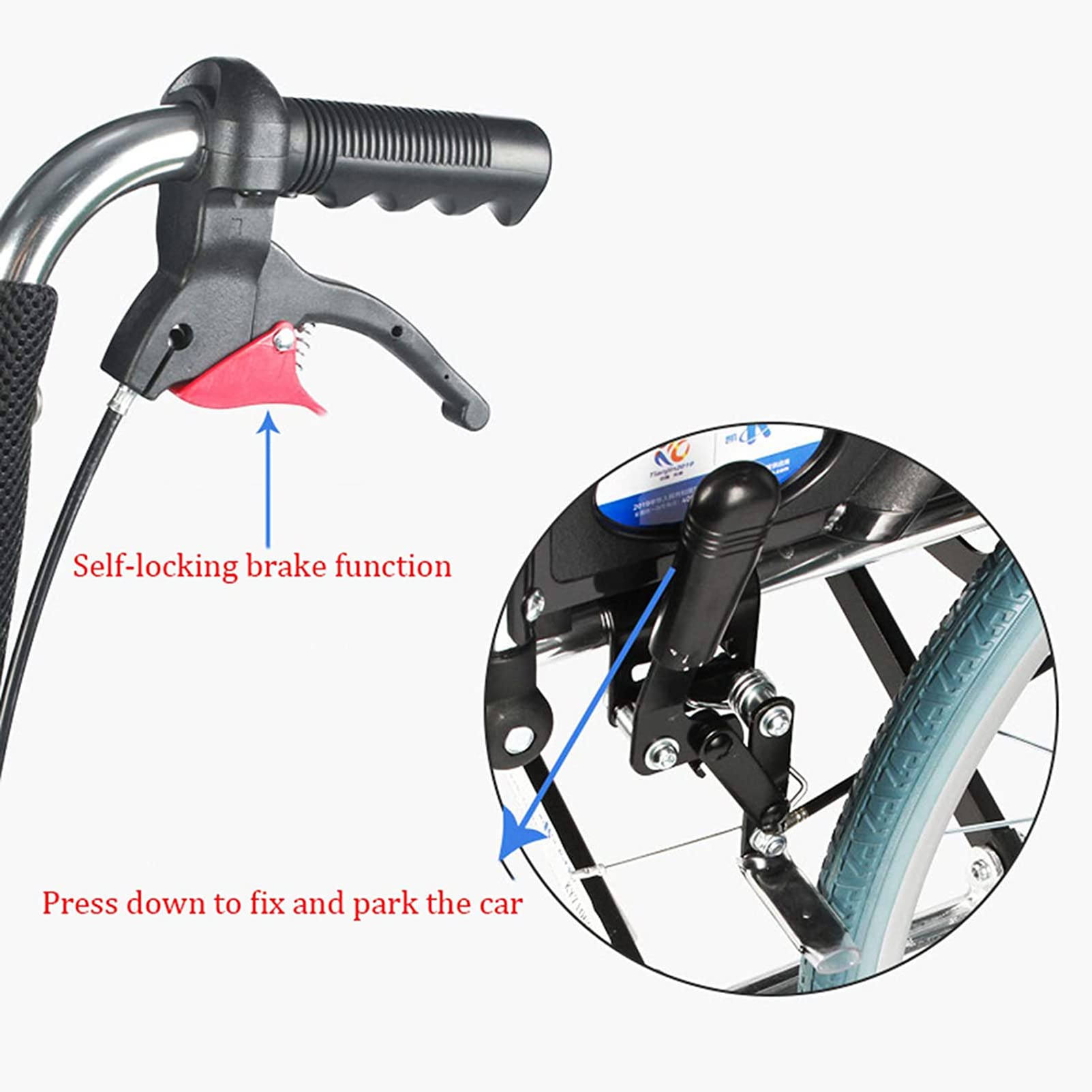 Silla De Transporte Ligera, Silla De Ruedas De Aluminio Autopropulsada Plegable con Frenos De Mano con Bloqueo, Silla Multifuncional De Rueda Grande para Todo Terreno para Ancianos