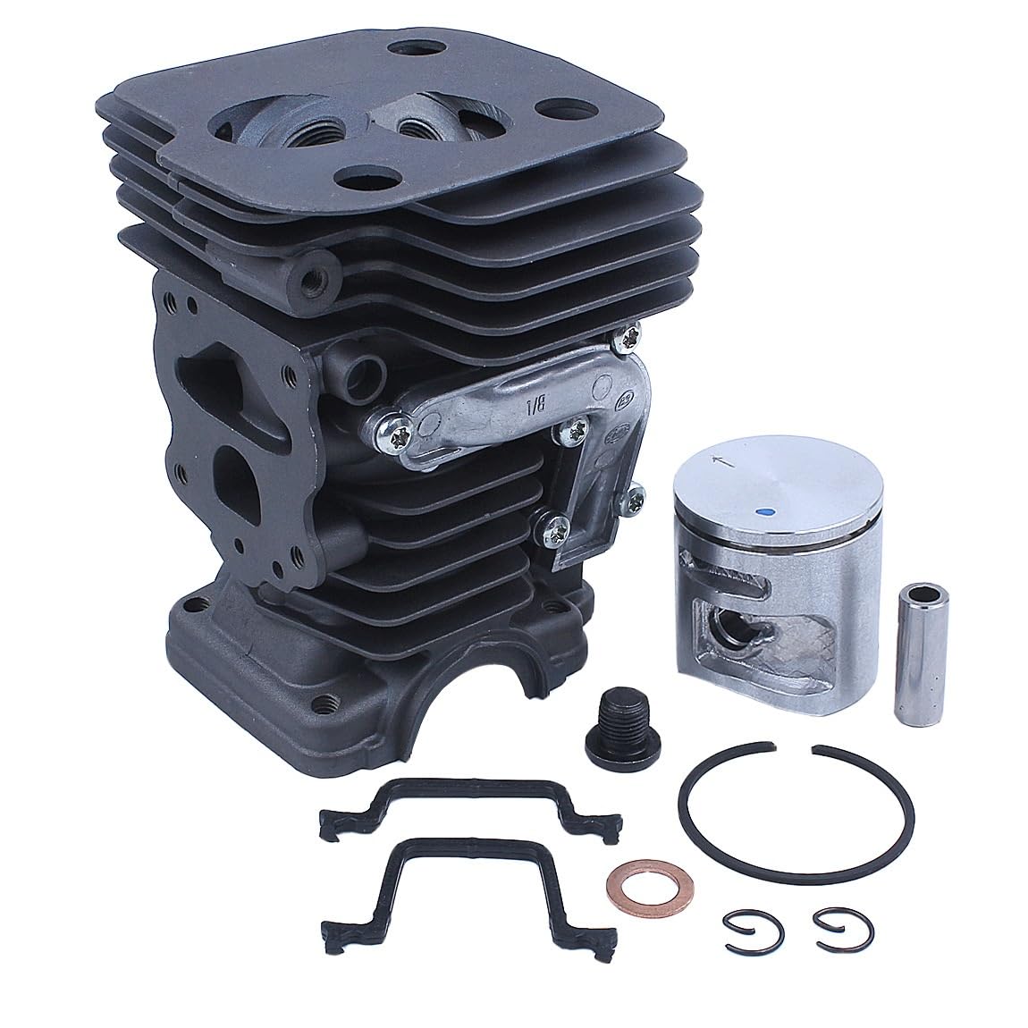 Ygpwangl Cylinder Set B 42Mm Chainsaw Cylinder Piston Crankshaft Bearing Gasket Kit Fit For 450 450E 445E 445 Decompression Port Replacement Part(Cylinder Set B)
