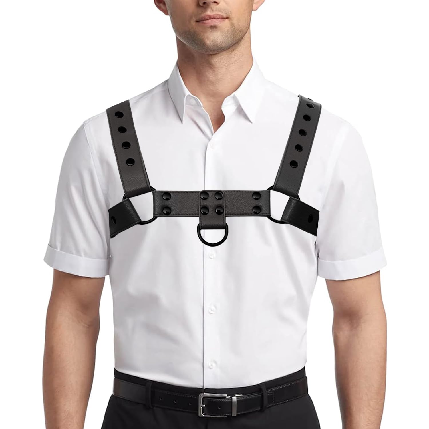 QUYUWOWO Mens Harness Belt Adjustable Body Chest Harness Belt Clubwear for Halloween Christmas (Black)