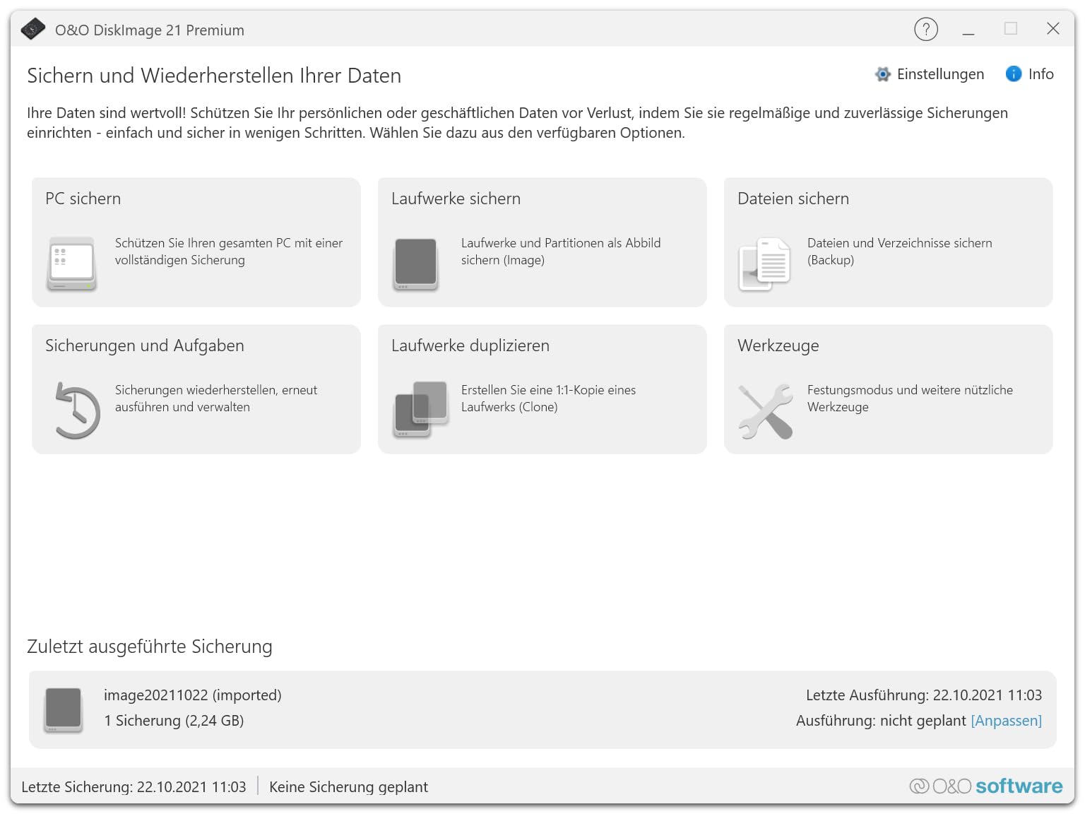 O&O DiskImage 21 Premium - Datensicherung für PCs, Festplatten + SSDs. Systemwiederherstellung, Festplatten klonen, Schutz vor Datenverlust für Win 11, 10